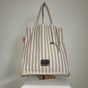 Saldarini 1882 Como Italy Espandille Espabag Khaki & Yvory Striped Tote Bag